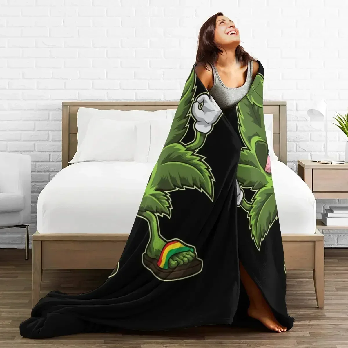 Stoned Leaf Weed Smoking Cartoon Blanket Soft Warm Flannel Throw Blanket Bedding for Bed Living room Travel Home Couch 6