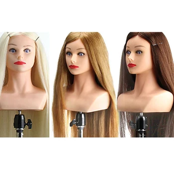 Long Training Head 60% Animal Hair Professional Braiding Practice Mannequin Head With Shoulders Barber Practice Hairstyle Doll