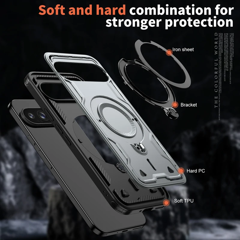 Military Drop-Proof Hard Case with 360° Adjustable Ring Stand