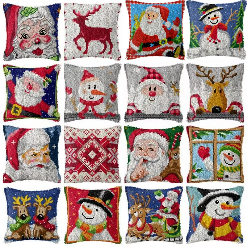 Snowman Santa Latch Hook Kits Rug Latch Hook Pillow Cushion Carpet Embroidery Mat Fomiaran For Needlework Crochet Christmas Gift