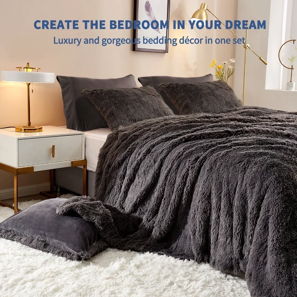 

Duvet Cover Set With 2 Pillow Shams,2 Pillowcases,5 Piece,Dark Grey