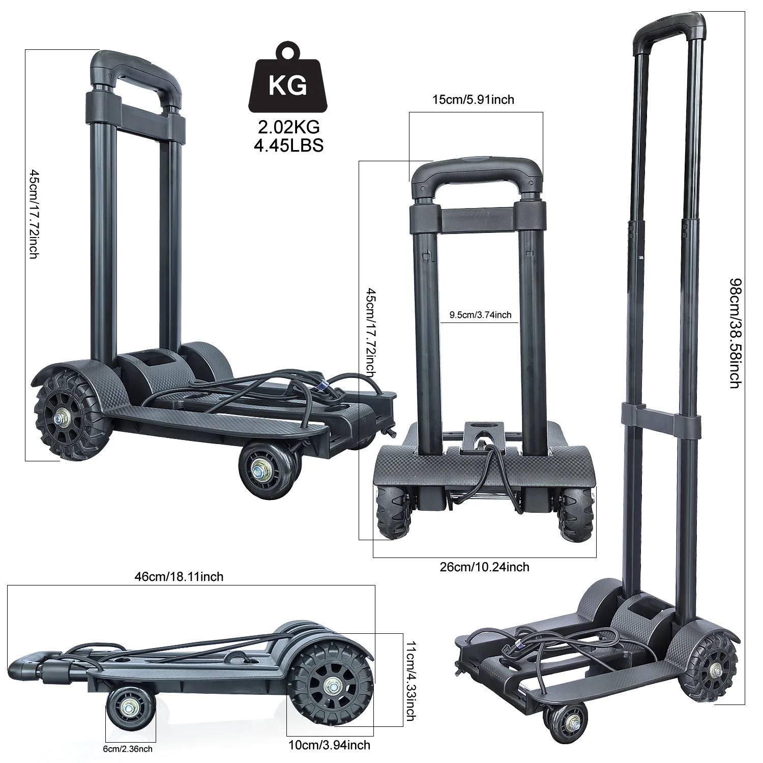 Portable Shopping Cart 4-wheels Folding Luggage Trolley Home Student Schoolbag Backpack Trolley Heavy Duty Truck Barrow