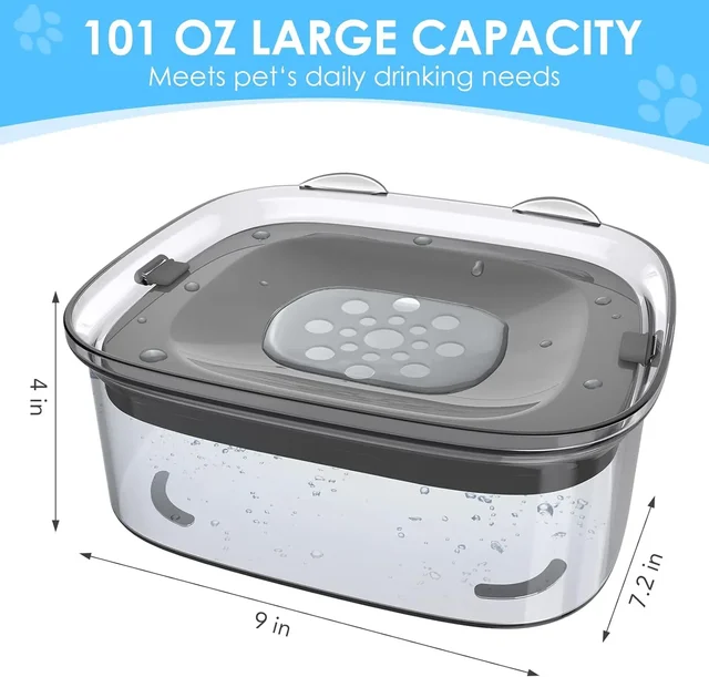 2L Spill Proof  Pet Dog Cat Water Bowl Reduce Refill, Anti Splash No Mess Dispenser Dripless Slow Drinking Water Bowl 5