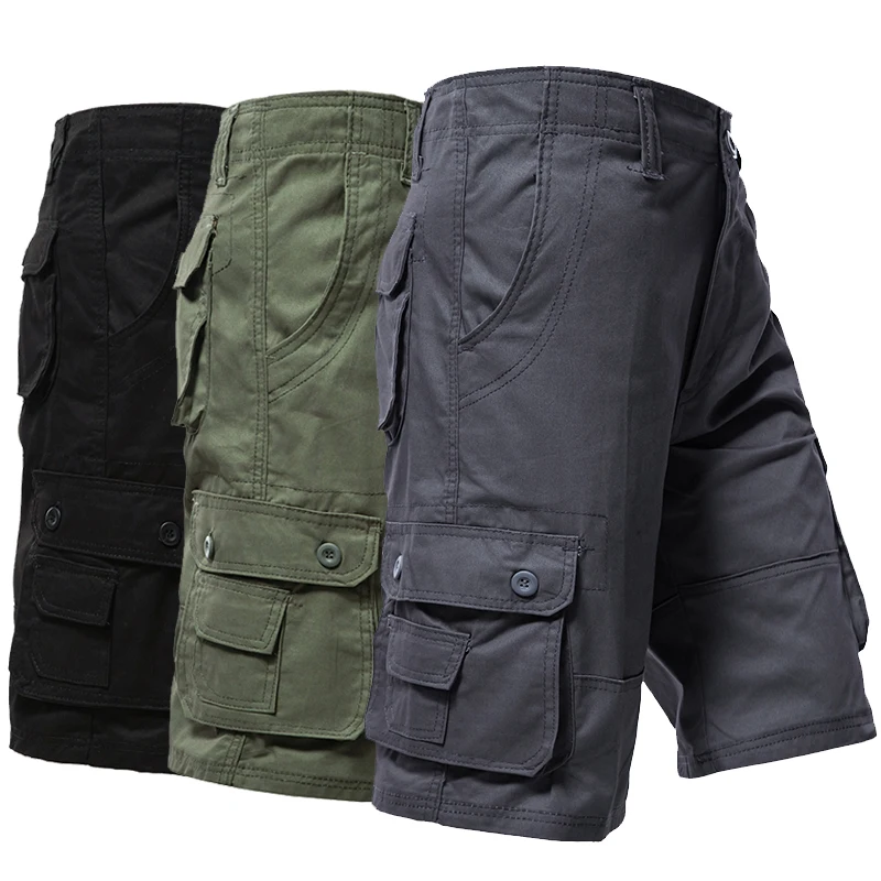 Mens Summer Shorts Cotton 100% Casual Cargo Shorts Hip Hop Streetwear Luxury Y2K Solid 6 Pockets Hombre Bermuda Male Shorts