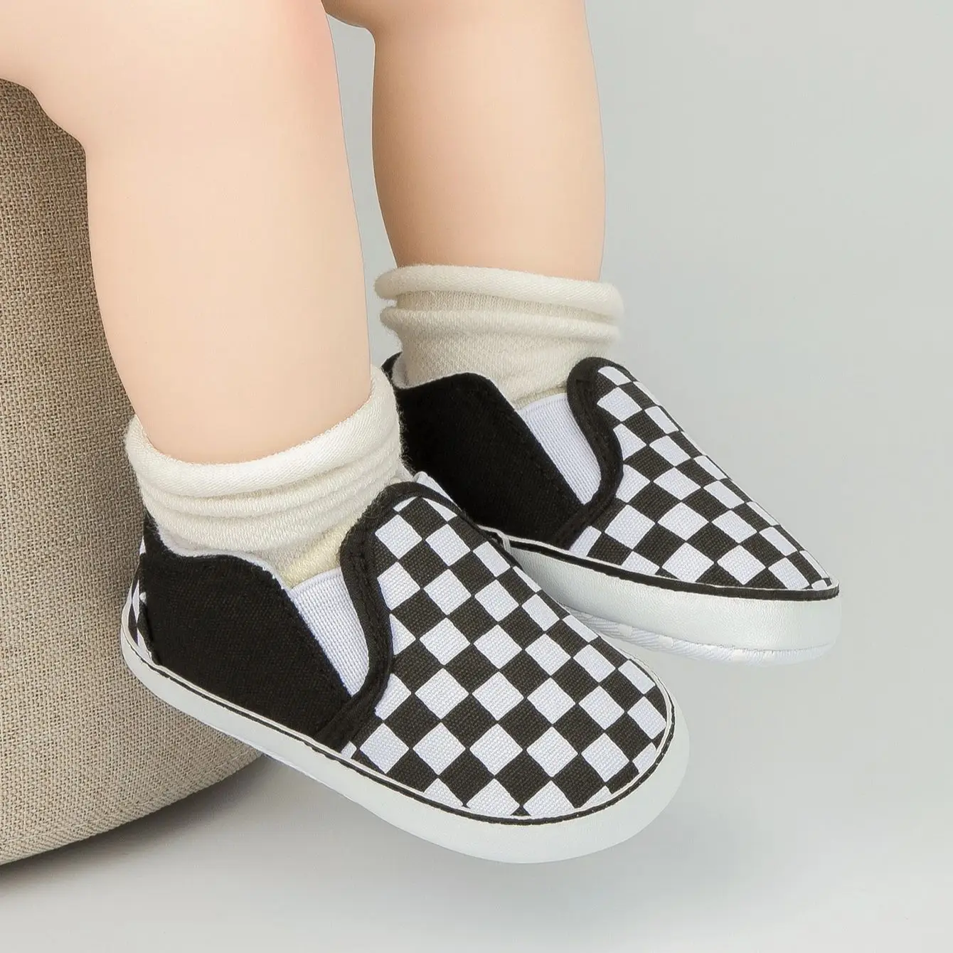 Classic Baby Boys Girls Plaid Canvas Shoes Non Slip Soft Bottom Board Shoes Lightweight Comfortable Outdoor Toddler Shoes 6