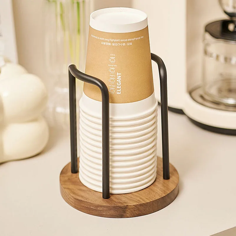 Disposable Cup Storage Holder Rack Shelf Water Tea Cups Wood Dispenser with Longer Stick Mug Display Stand Organizer Supplies cup storage holder paper cup dispenser