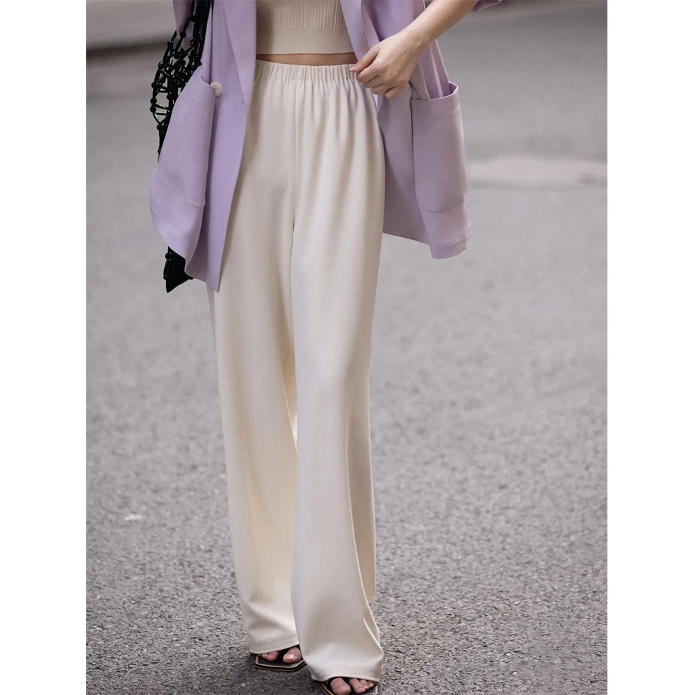 2023 New Spring/Summer Acetate High Waist Loose Straight Drape Casual Wide Leg Drag Pants Women