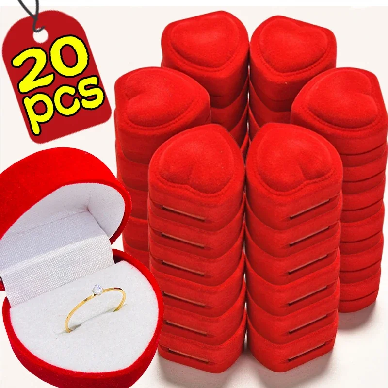 Elegant Red Heart Flocking Ring and Earrings Gift Box