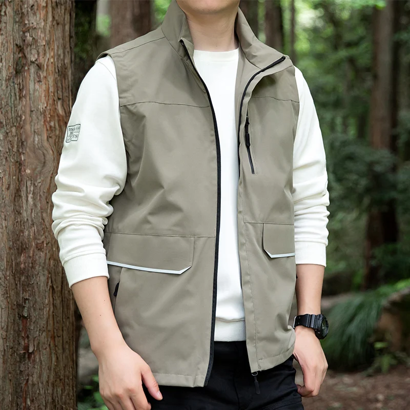 Middle Aged Men's Vest Outdoor Loose and Breathable Hiking and Fishing Tactics Coat Casual Retro Multi Pocket Cargo Jacket