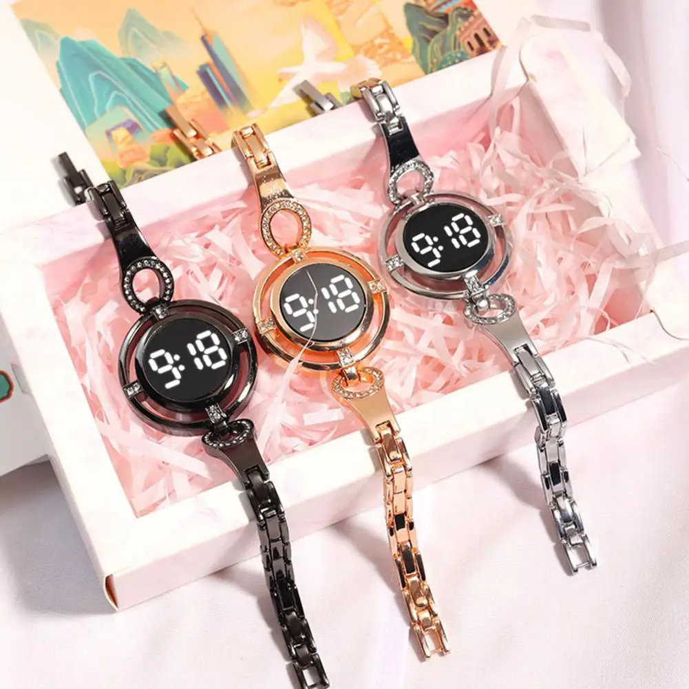 Women Wristwatch Round Dial LED Night Light Touch Screen Accurate Time Display Scratch-resistant Smooth Surface Electronic Watch