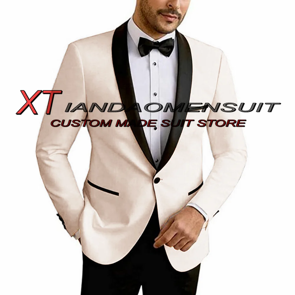 

Wedding Tuxedo Men Shawl Collar Jacket Pants 2 Piece Ivory Blazer Set Slim Fit Tailored Outfit Male Clothes