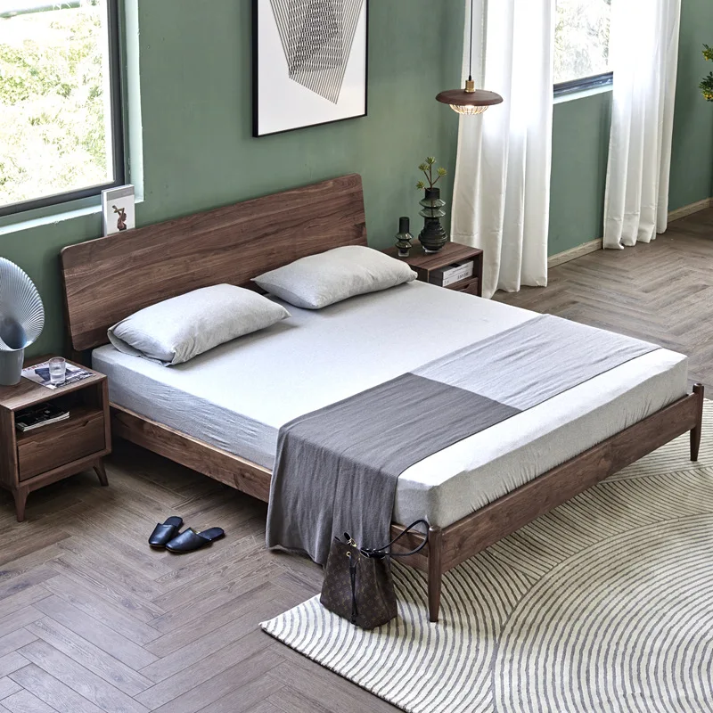 

Bedroom Furniture North American Black Walnut Double Bed Modern Minimalist Fashion