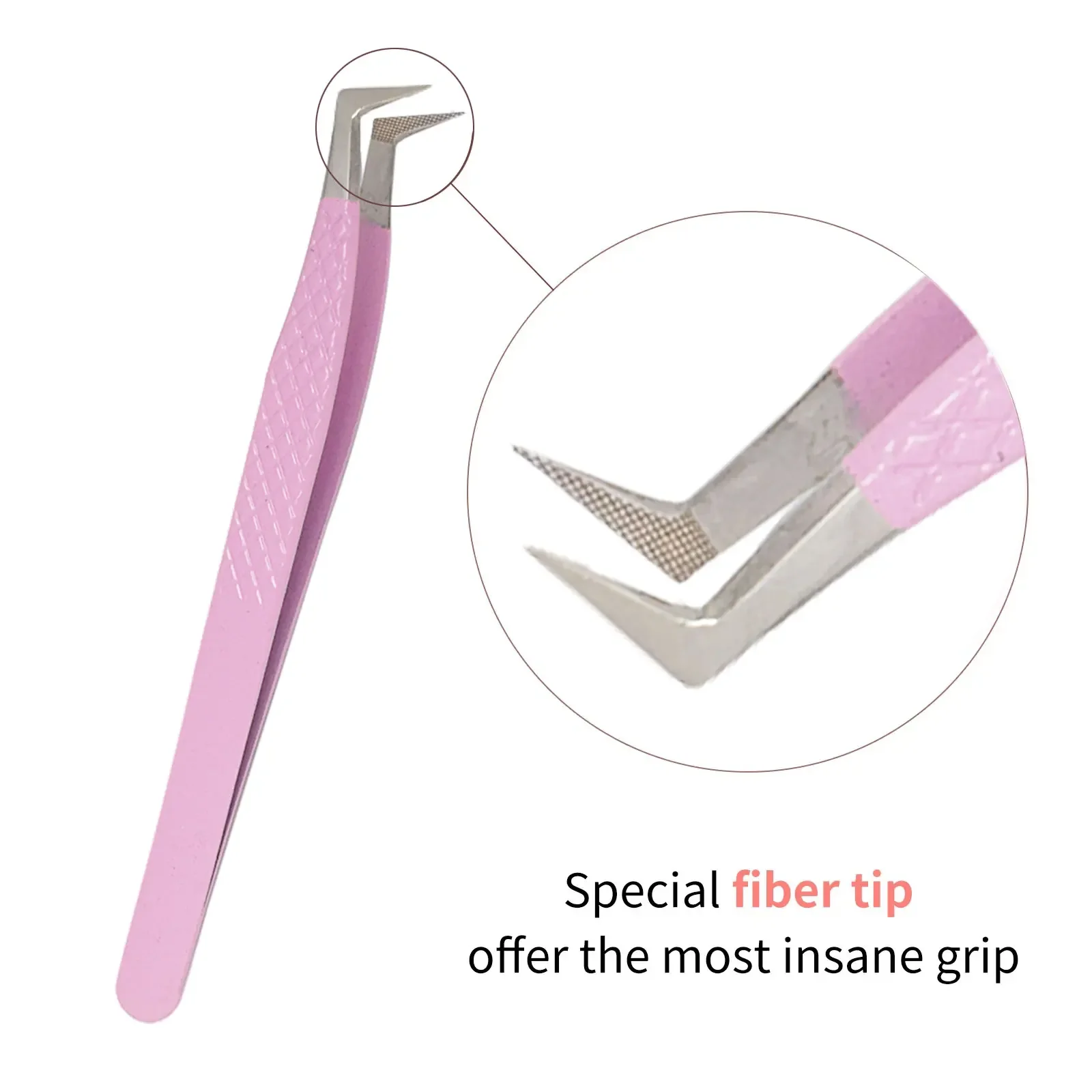 1PC Pink Eyelash Extension Tweezers - Stainless Steel, Fiber Grip Tips, High Precision Anti-Static for Professional Lash Artists