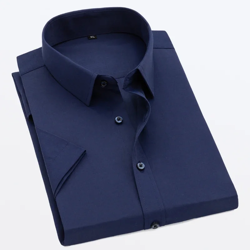 Men's Summer Short-sleeved Shirt Solid Color Ice Silk Thin Business Formal Casual Office No-iron Large Size 5XL dress shirts men casual shirts