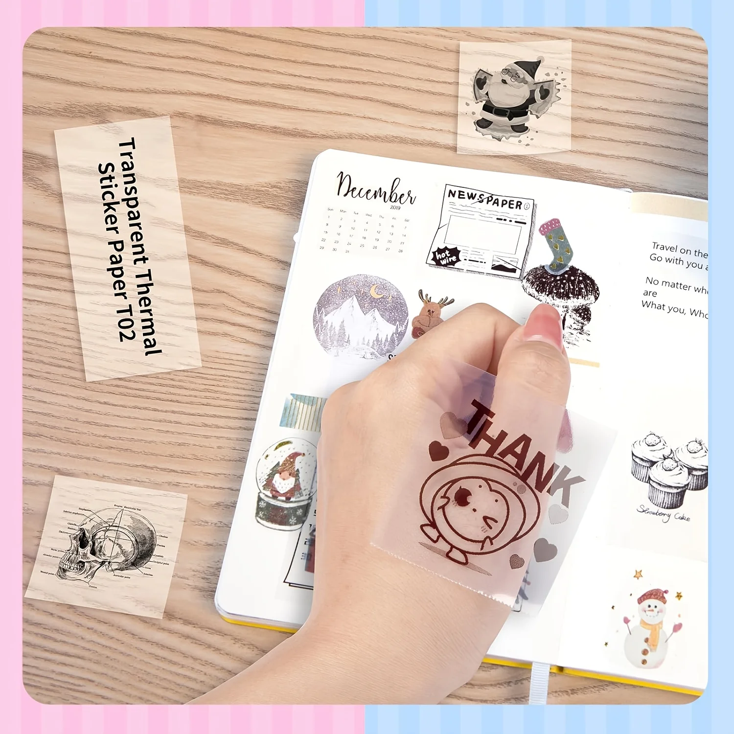 Transparent Stickers, 53mm Transparent Thermal Printing Paper for Mini Portable Receipts, Making Window Decals, M02 T02 Sticker