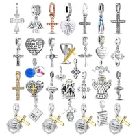 2024 New 925 Silver Jesus Cross The Holy Bible Pendant Charms Beads Fit DIY Original 3mm-5mm Bracelet By Women Gift 1