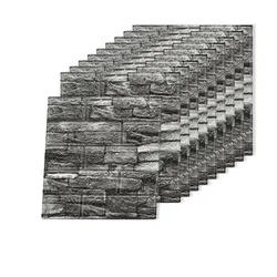 3D Decorative Self-adhesive Anti-collision Wall Stickers - Set of 10 - 38x 35cm 10pc (Brick Black)