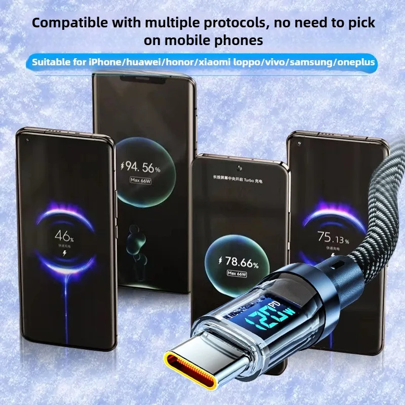 Ultra-Fast 120W Charging Cable with Digital Display - Braided Type C to Type C Data Cord (1m/2m)