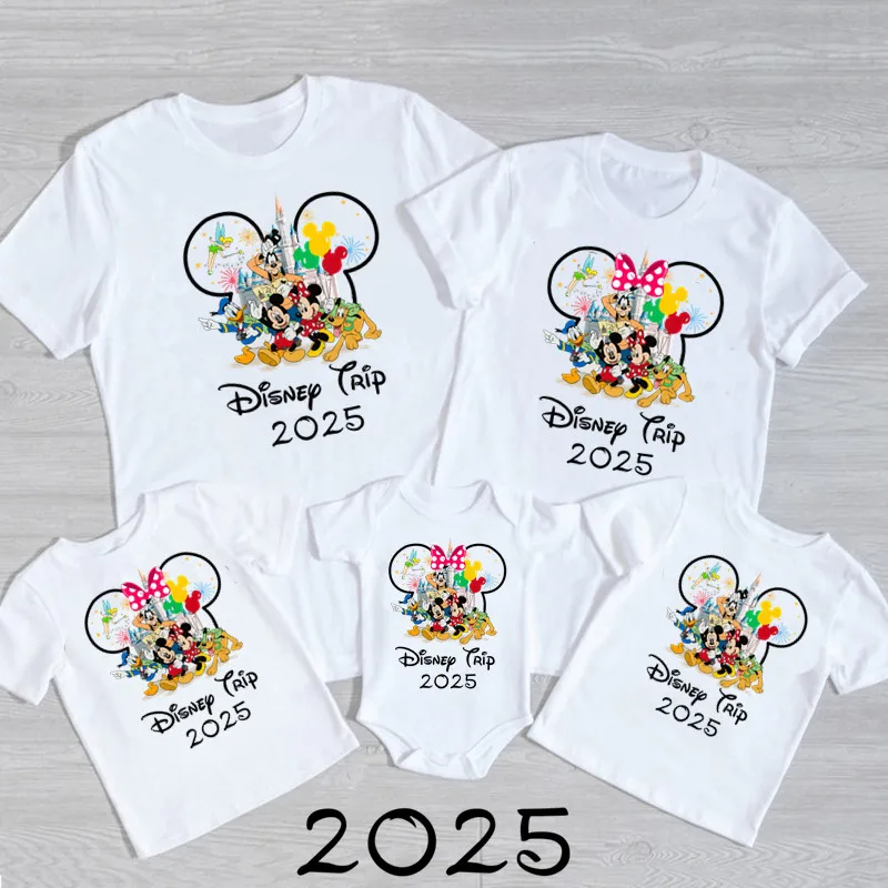 Matching Tshirts Disney Trip 2025 Family Funny Mickey Minnie Look Dad Mom Kids Tees Top First Disneyland Vacation Outfits
