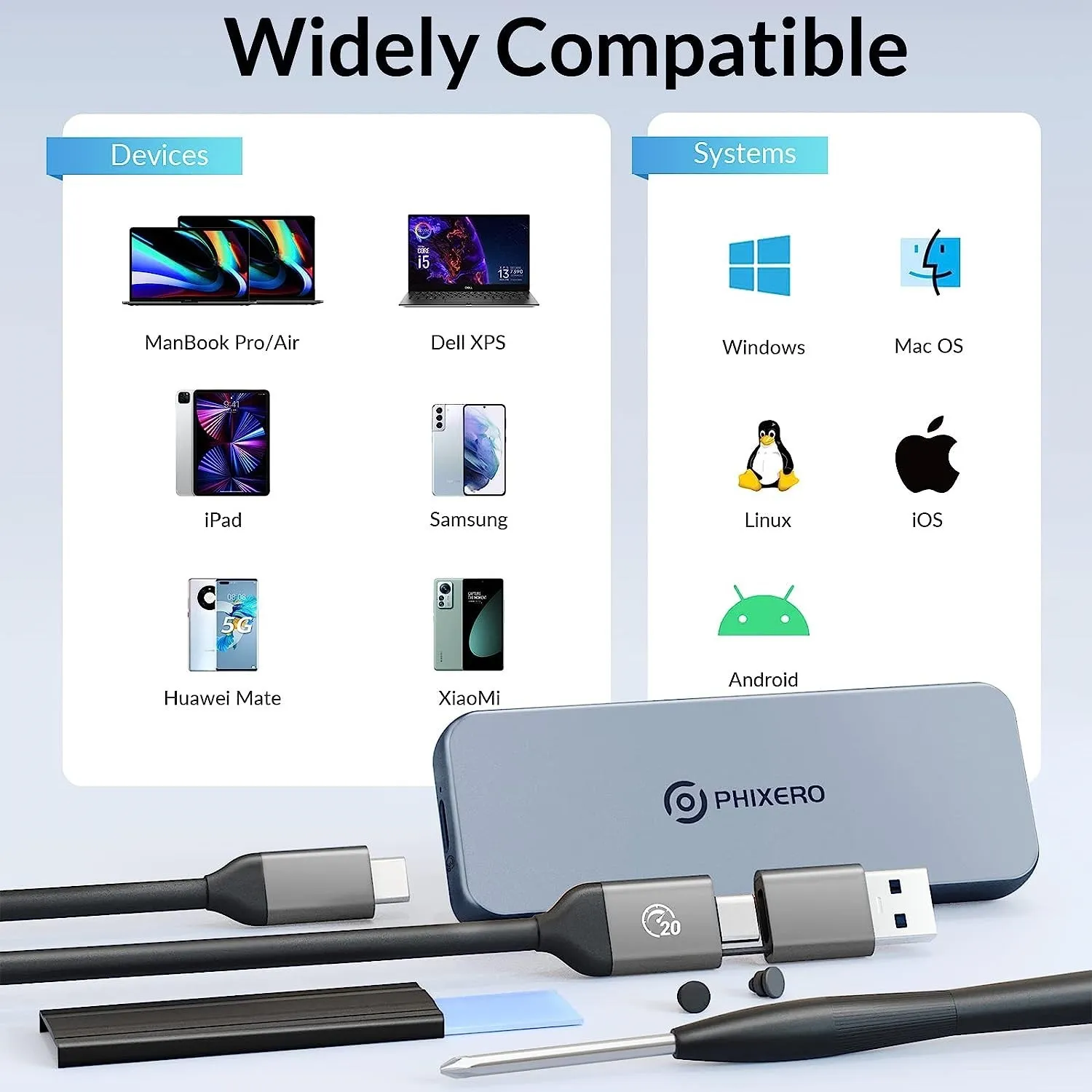 PHIXERO M.2 NVME SSD 20Gbps USB3.2 Enclosure with Built-in Cooling Vest Upgraded Aluminum Type-C M2 NVME Case SSD for MacBook PC