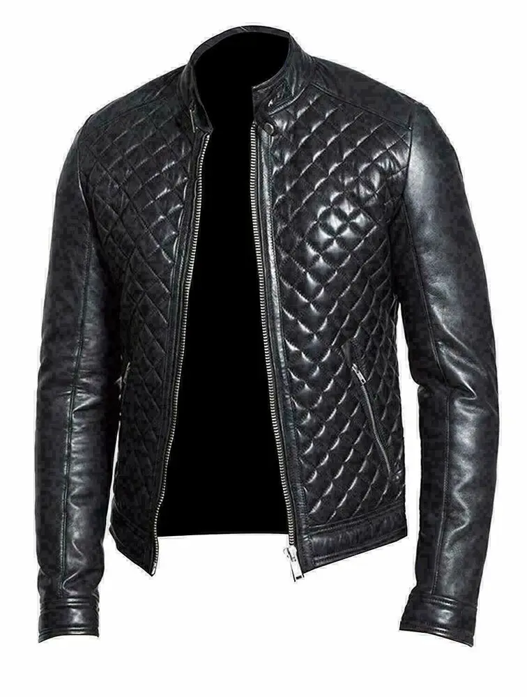 

Men's Leather Jacket New Fashion Quilted Motorcycle Sheepskin Jacket European and American Fashion Trend