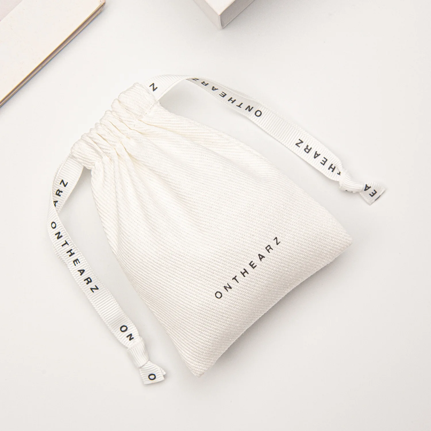 부드러운 면 능직 보석 귀걸이 포장 5x7cm(2x2.75) 7x9cm 11x14cm 졸라매는 끈 주머니 재활용 맞춤 로고 인쇄