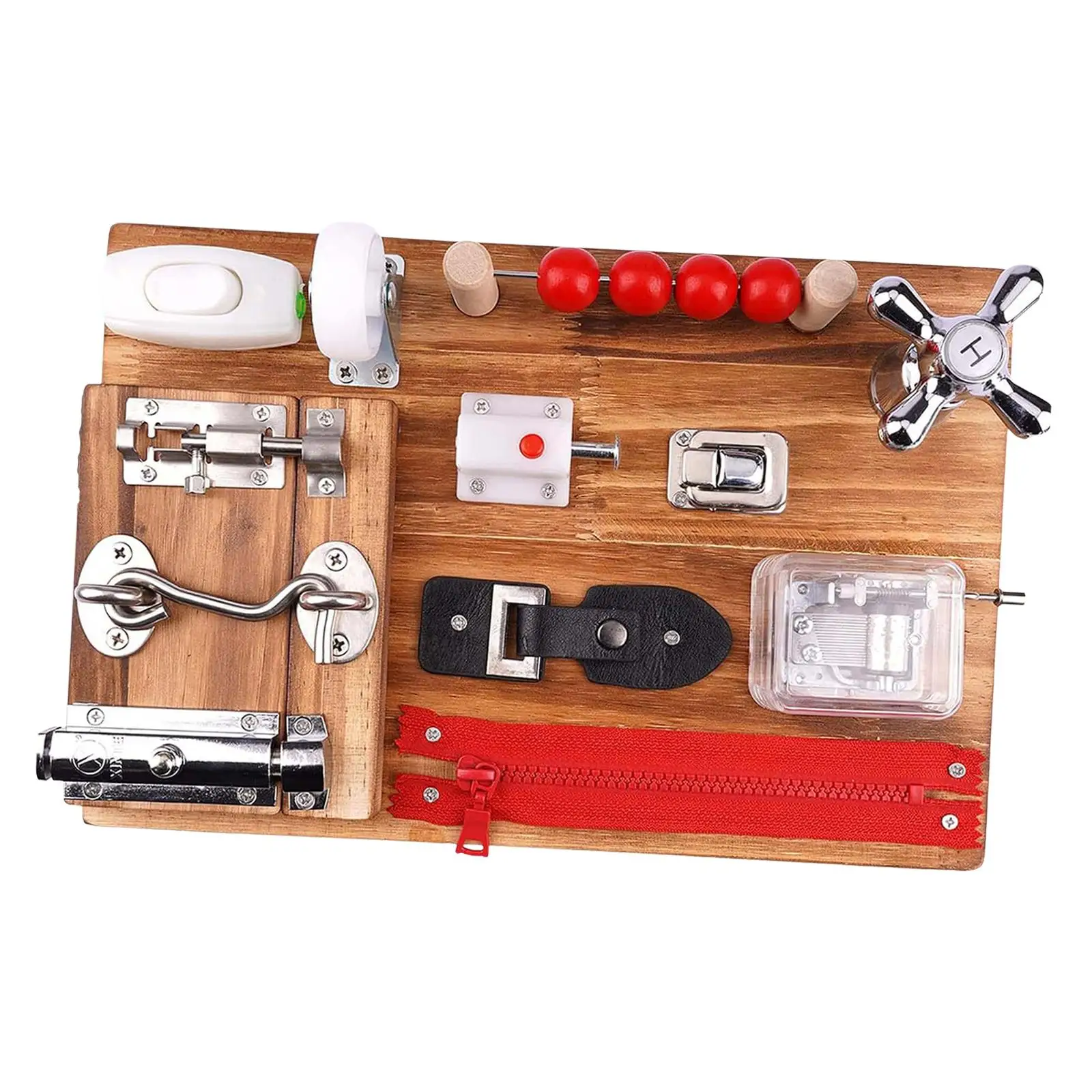 

Wooden Busy Board Developmental Toddlers Learning Cognitive Basic Motor Skills for Children Age 3 + Travel Toy