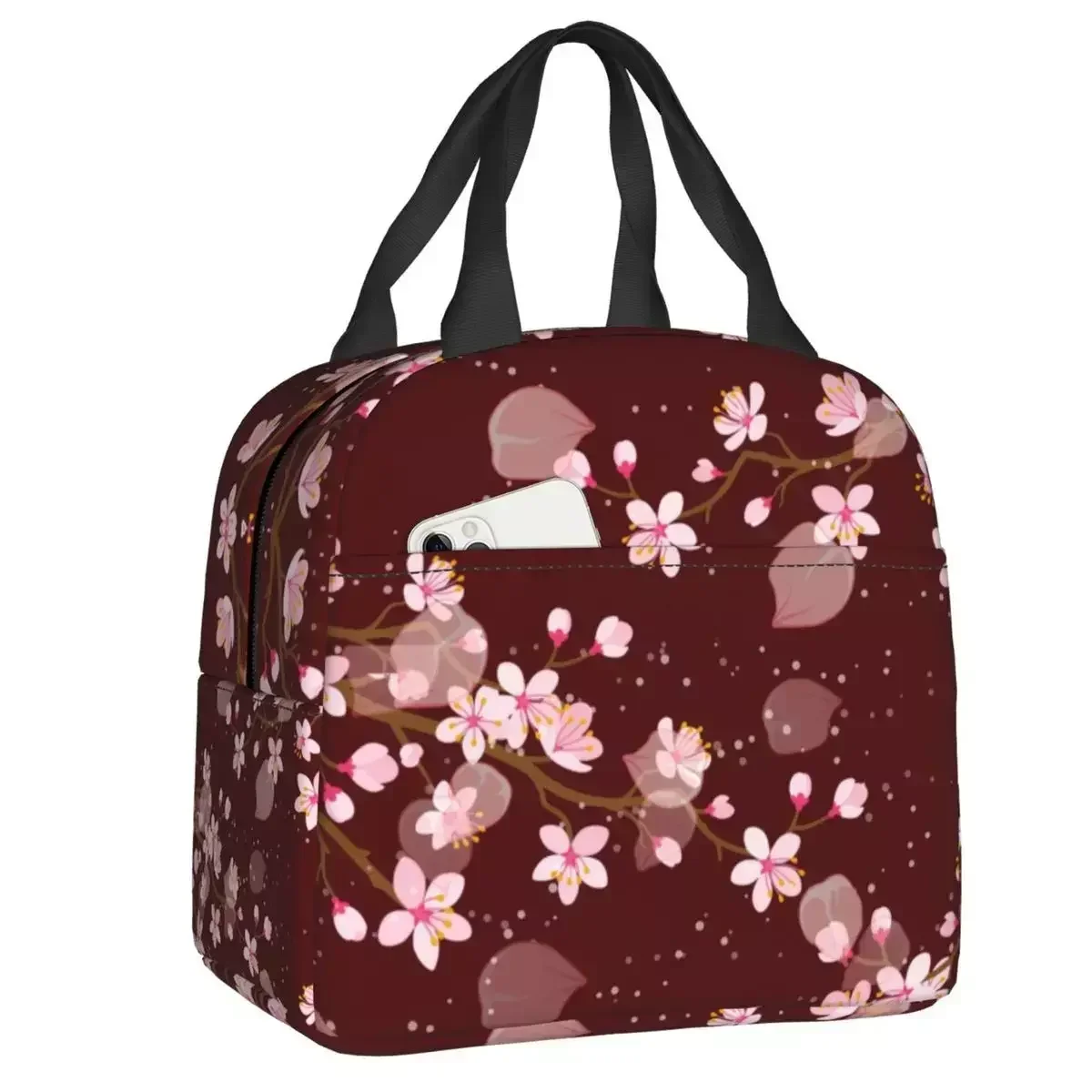 

Custom Pretty Japanese Cherry Blossom Floral Pattern Lunch Bag Men Cooler Thermal Insulated Lunch Boxes For Adult Office