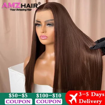 Chocolate Brown Bone Straight 13x4 13x6 Lace Front Human Hair Wigs Preplucked 360 Hd Full Lace Wig 4X4 Brown Colored Closure Wig 1
