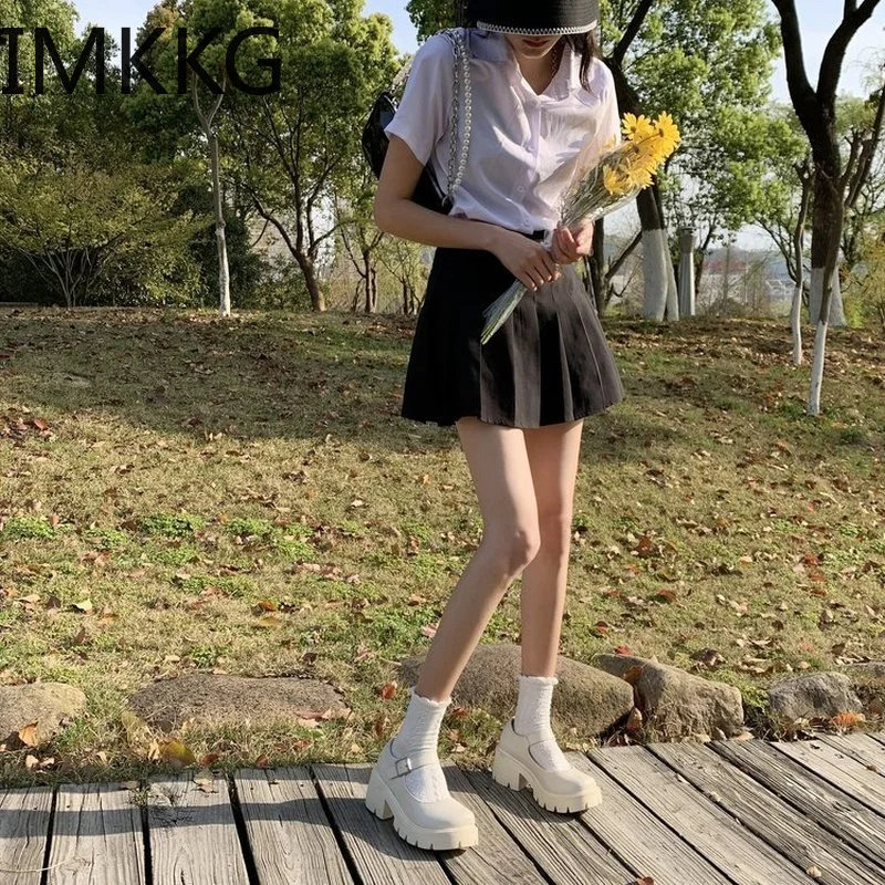 

Туфли-лодочки женские на платформе и массивном каблуке, винтажные Туфли Мэри Джейн в японском стиле, студенческие туфли для колледжа, бежевые, 43