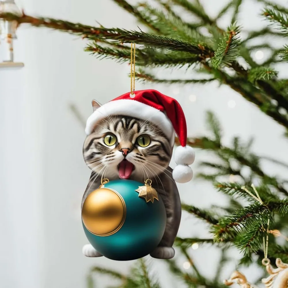 Christmas Decorations 2D Kitten Hanging Ornaments Christmas Merry Christmas Ornaments Xmas Tree Hanging Toys Home Decor Present Xmas Children's Gift