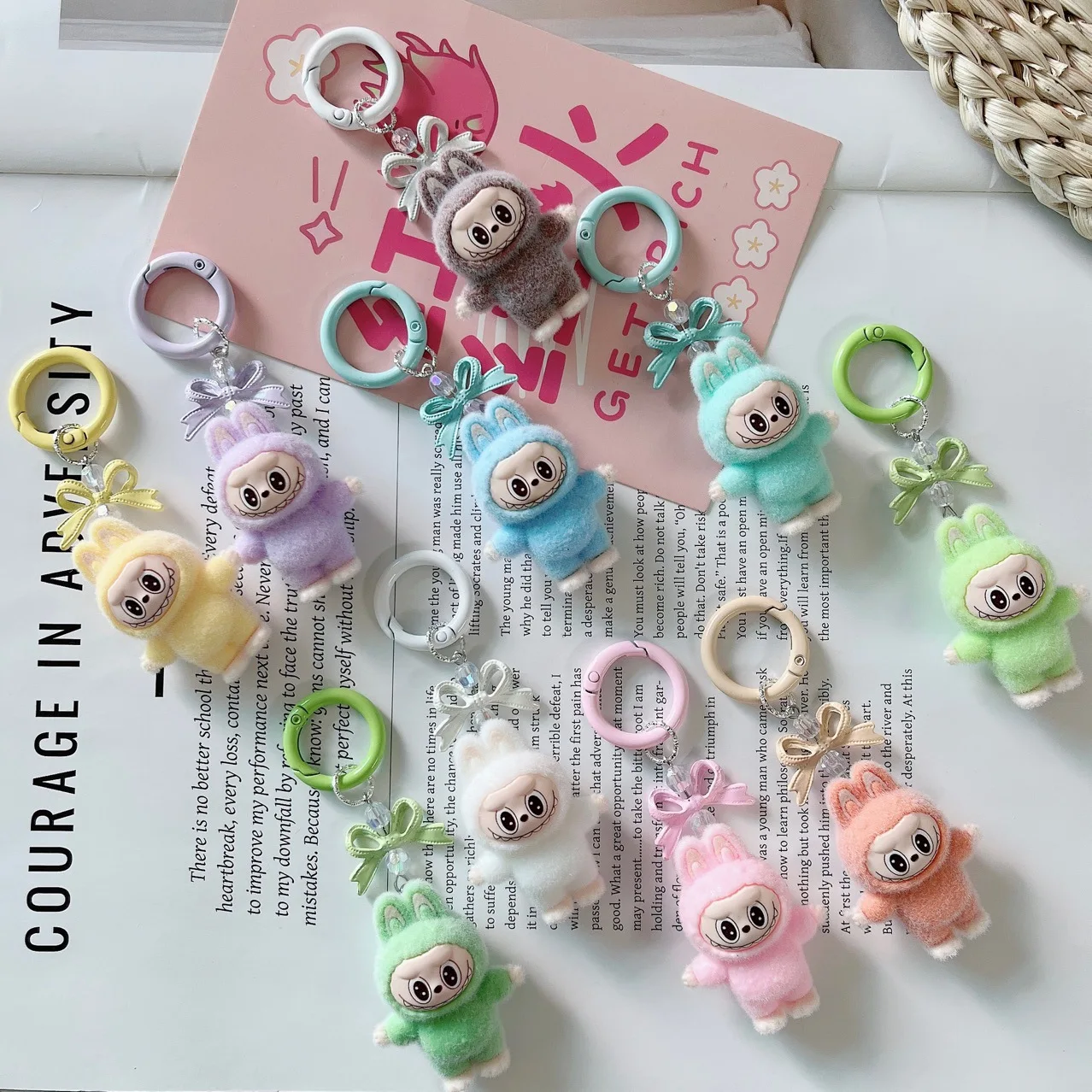Labubu Keychain Doll Couple Keyring Kawaii Cartoon Creative Bowknot Mobile Phone Bag Pendant Charms Backpack Decoration Gifts plush keychain key chain bunny keychain balloon dog keychain backpack decoration plush doll plush toy