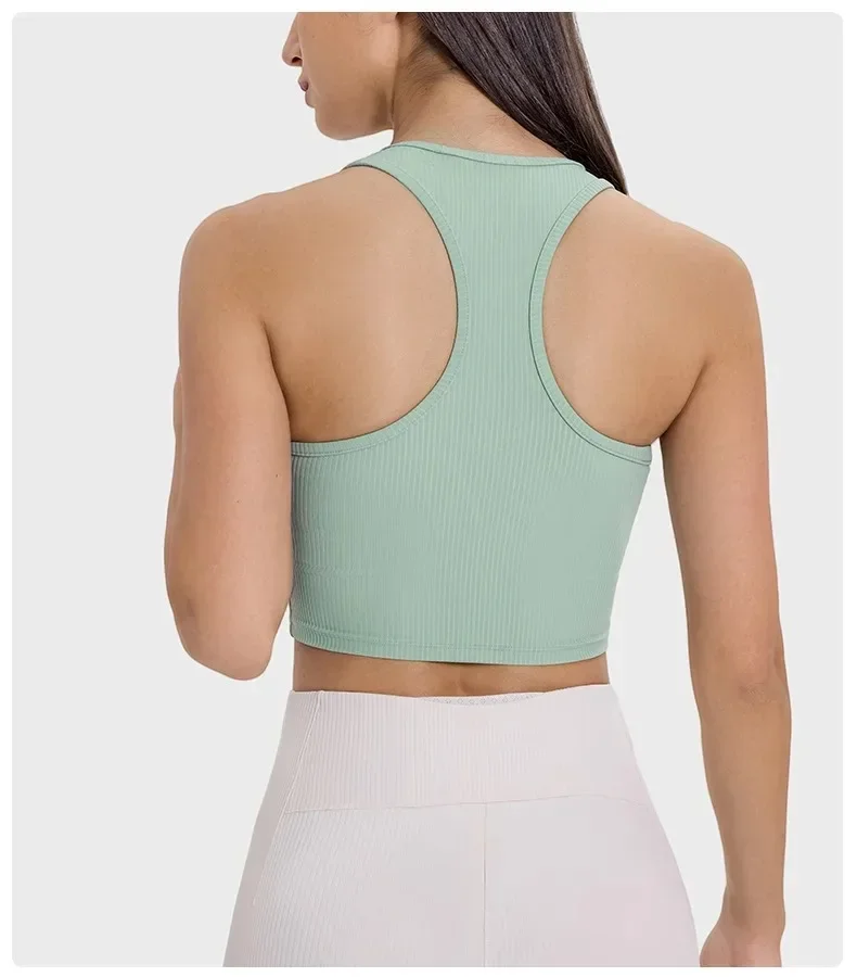 Lemon Women Gym Sport Top Outdoor Jogging Ribbed Fabric Fitness Underwear Leisure Commuting V-neck Tank Top Sport Bra Sportswear