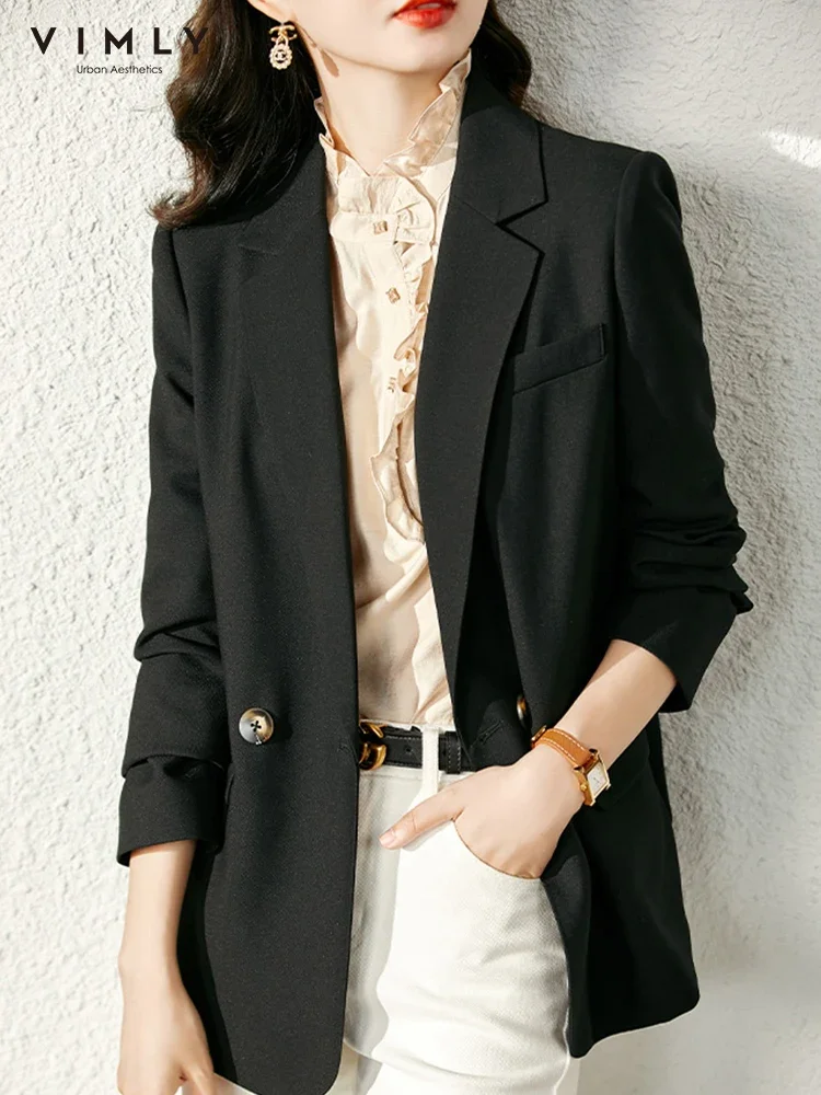 Vimly Patchwork Shirt Black Blazers for Women 2023 Business Office Notched Neck Fashion Short Spring Jacket Suit Clothing V1030