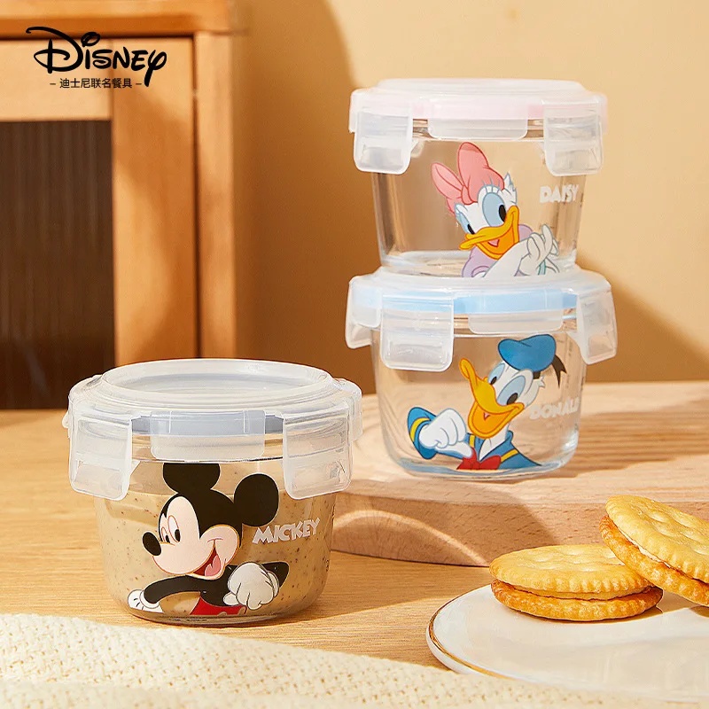 

Disney Anime Mickey Mouse Minnie Donald Duck Cartoon Glass Lunch Box with Lid Oven Soup Box Fruit Lunch Box Tmicrowave Ableware