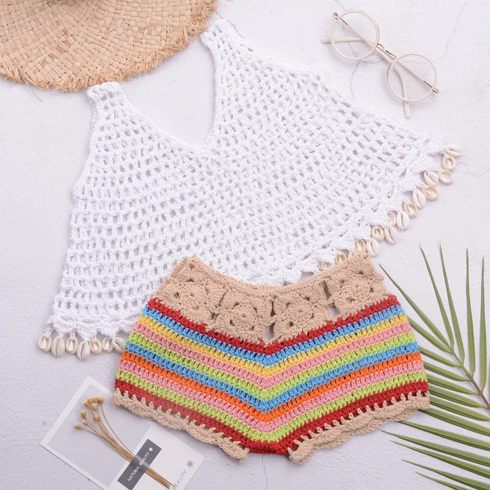 Hot Sale Fashion Hand-woven Beach Kids Small Tank Tank Swimsuit Set Colorful Shorts Split Swimsuit