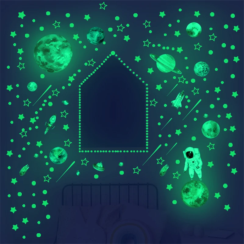 Luminous Nine Planets Moon Stars Dots Wall Stickers Kids Bedroom Living Room Glow In The Dark DIY Party Home Decor Gifts