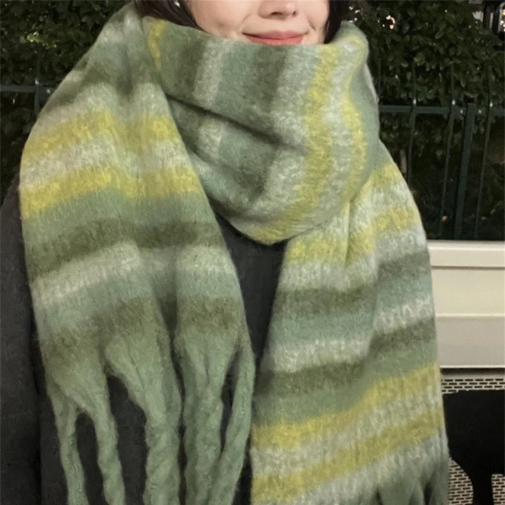 Luxury Mohair Scarf Winter Plaid Imitation Cashmere Scarves Shawl Women's Thicken Geometry Neckerchief Designer Bufanda Invierno 2