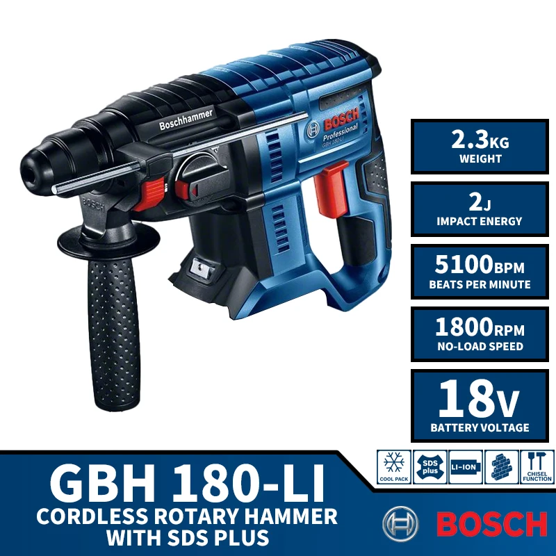 Bosch Gbh 180 LI Borstelloze Draadloze Roterende Hamer Met Sds Boor 18V Lithium Batterij Power Tools 5100BPM 2J| | - AliExpress