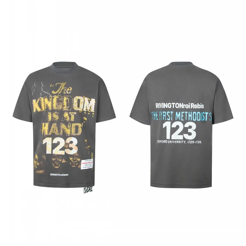 

Summer letter Print RRR123 T-Shirt Men Women 1:1 Best Quality Vintage Gray RRR 123 Tee Top High Street Cotton T Shirt