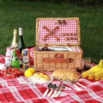 HOME Wicker Picnic Basket for 2 Person, Willow Hamper Basket Sets with Insulated Compartment 1