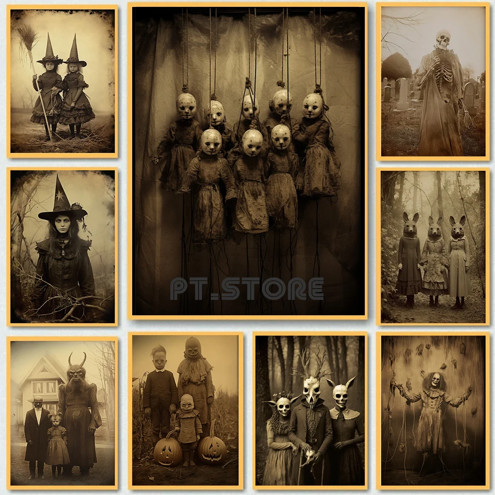Dark Academic Cult Witchcraft Retro Poster Death Marionette Clown Gothic  Style Living Room Home Decor Occult Art Canvas Painting - AliExpress, image size:1000x1000