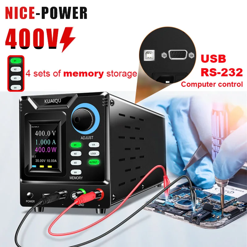 

400V 1A Programmable DC Power Supply RS-232 Port PC Software Control Adjustable For Lab Plating LED Light Test Battery Charge