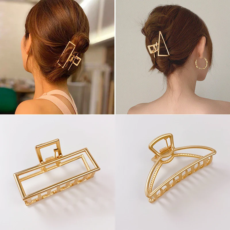 Geometric Hair Claw Gold Color Metal Hair Crab Cross Hair Clip Korean New Hollow Out Headwear Hair Accessories For Women Girls