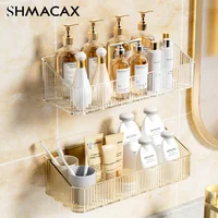 Wall Mount Cosmetic Organizer Bathroom Shelf Corner Wall Mount Kitchen Organizer Plastic No Hole Required 2