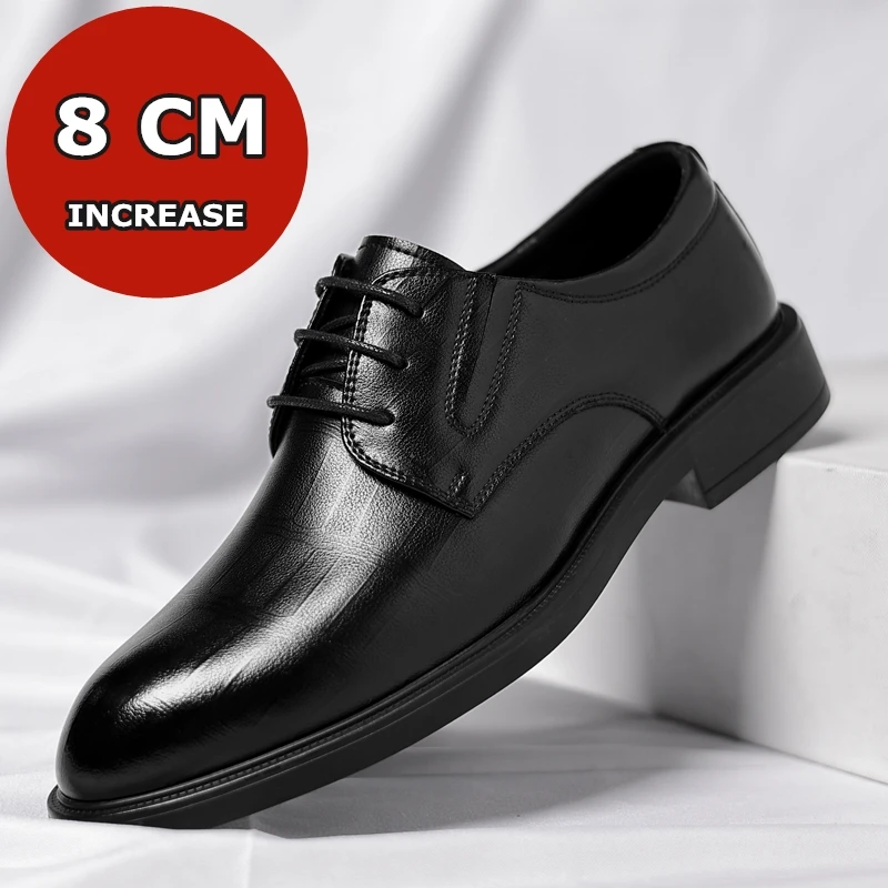 3/6/8 CM Elevator Shoes Men Dress Shoes Black Soft Leather Men