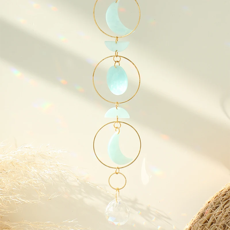 Moon Phase Suncatcher Hanging Crystal Window Prism Rainbow Maker Sun And Moon Decor Car Pendant Gift