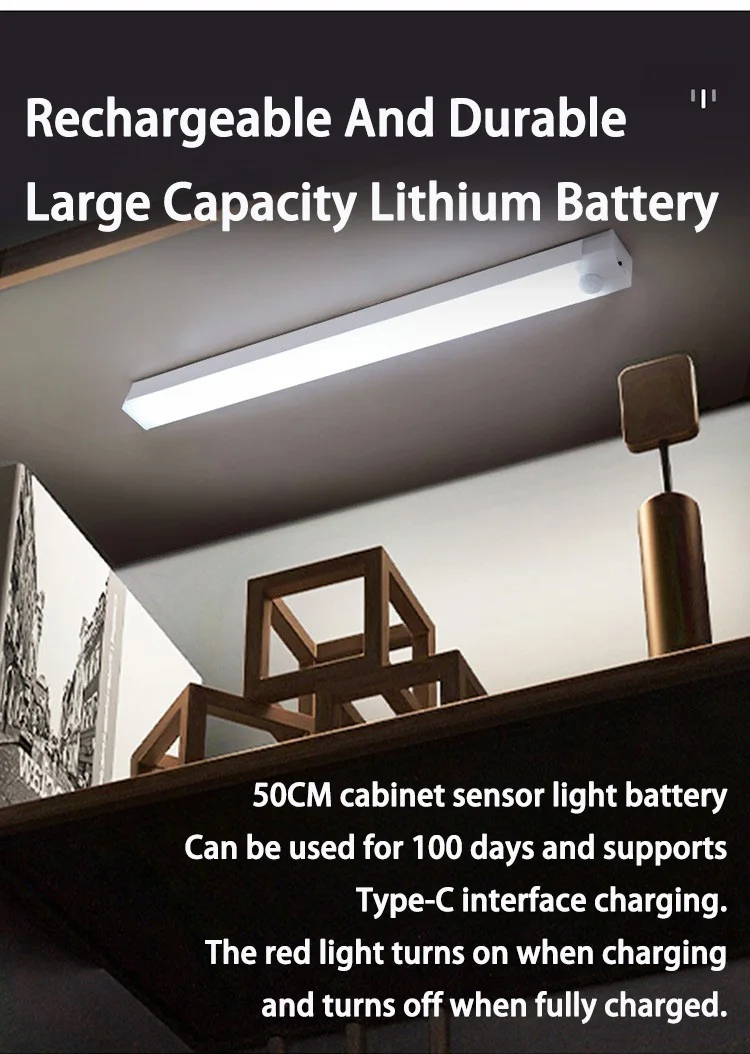 PIR Motion Sensor LED Cabinet Light 10CM/20CM/30CM/50CM USB Rechargeable 3000K/6000K LED Under Magnetic Night Led Night Sensor