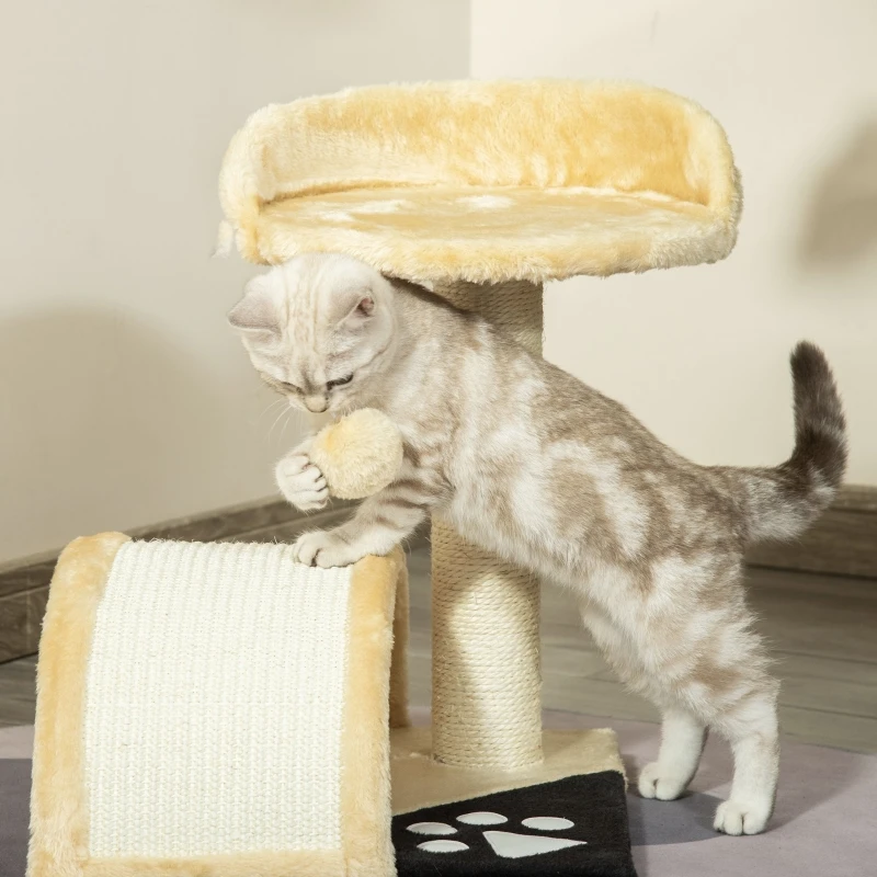 Katzenbaum mit Spielbällen, Sisalseil-Kratzstämmen, beige, 35,5 x 37 x 46 cm, vor Ort – Detail 7