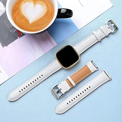 Genuine Leather Watch Band for Men - Premium Bracelet Strap for Fitbit Versa (White)